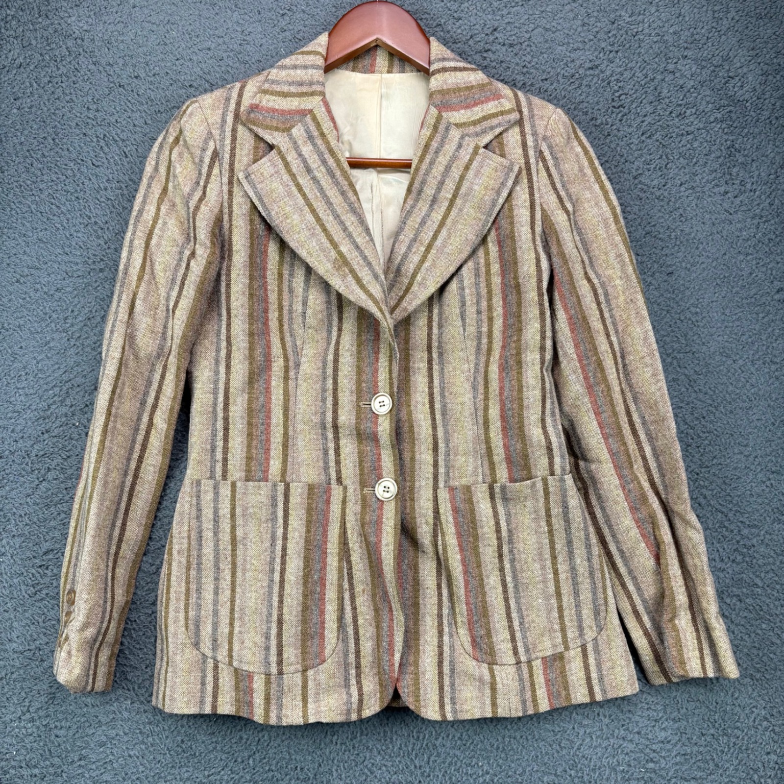Nicola Pelly For Bagatelle Vintage 70s Striped Blazer Earth Tones Ilgwu Usa Made